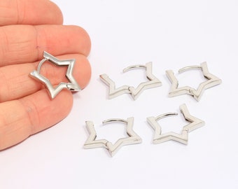 21mm Rhodium Plated Star Oorbellen, Zilveren Leverback Oorbellen, Zilveren Oorbel Sluitingen, Verzilverde Oorbellen, MBGCHK158-3