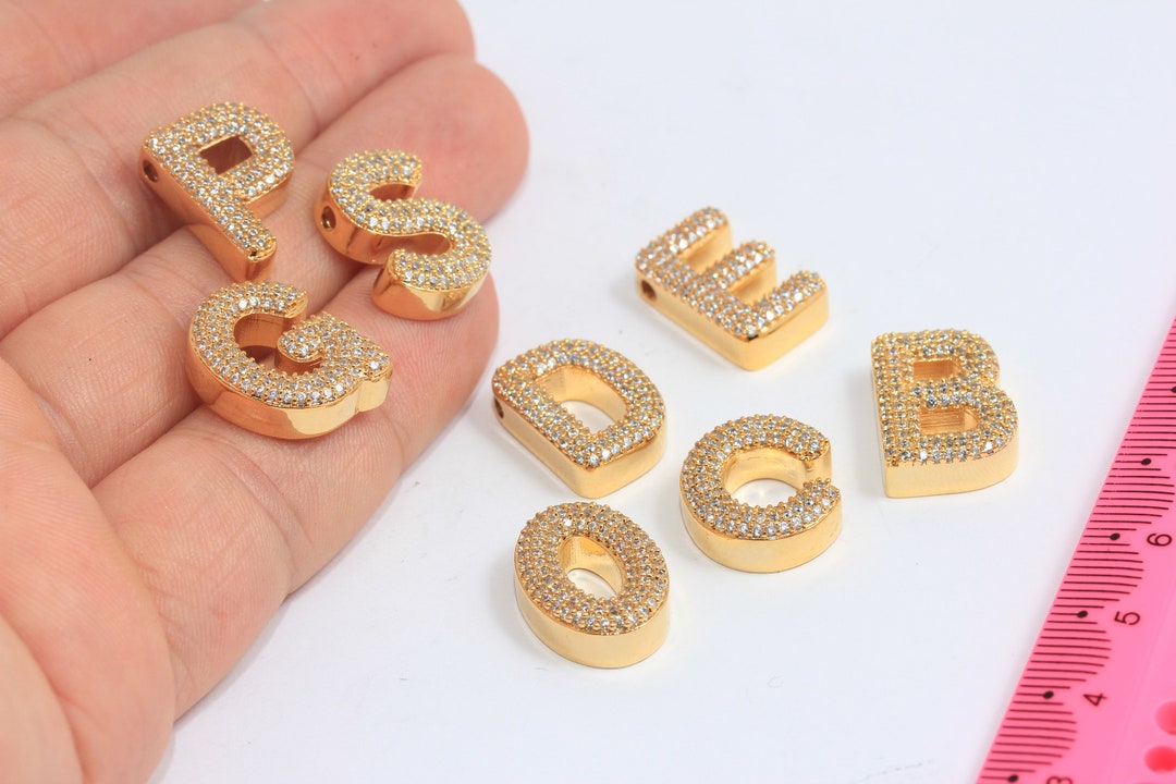 ALL LETTERS 24k Shiny Gold Letter, Cz White Stone Letter Beads, Name ...