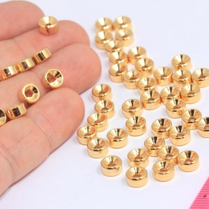7mm 24k Shiny Gold Rondelle Beads, Spacer Beads, Leather Cord Bracelet Charms, Donut Spacer Beads, Gold Plated Findings, MBGMTE192