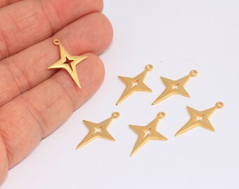 17x21mm 24k Matt Gold North Star Charms, North Star Pendant, Pole Star Disc, Pole Star Necklace, Gold Plated Findings, MBGCHK414-4