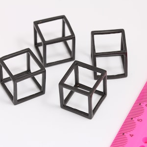 17mm Black Plated Cube Charms, Cube , Open Cube Charms, Geometric Pendant, 3D Cube, Pendant, Black Plated Findings  MBGCHK159