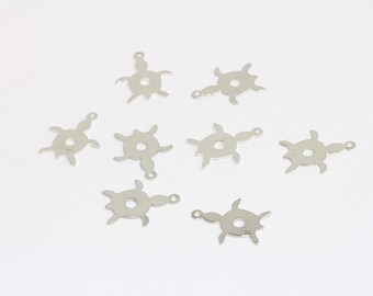 Dije de tortuga rodiada (13 x 16 mm), dijes de tortuga, conector para pulsera, cuentas de tortuga, dijes de animales, accesorios plateados, MBGBRT111