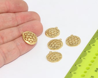 15x17mm Raw Brass Flower of Life, Yoga Pendants,Brass    MBGMTE915