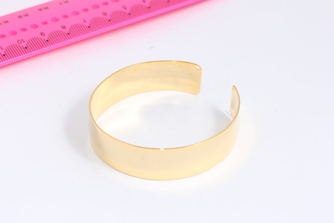 15mm 24k Shiny Gold Plated Cuff Bracelet, Adjustable Bracelet MBGCHK53