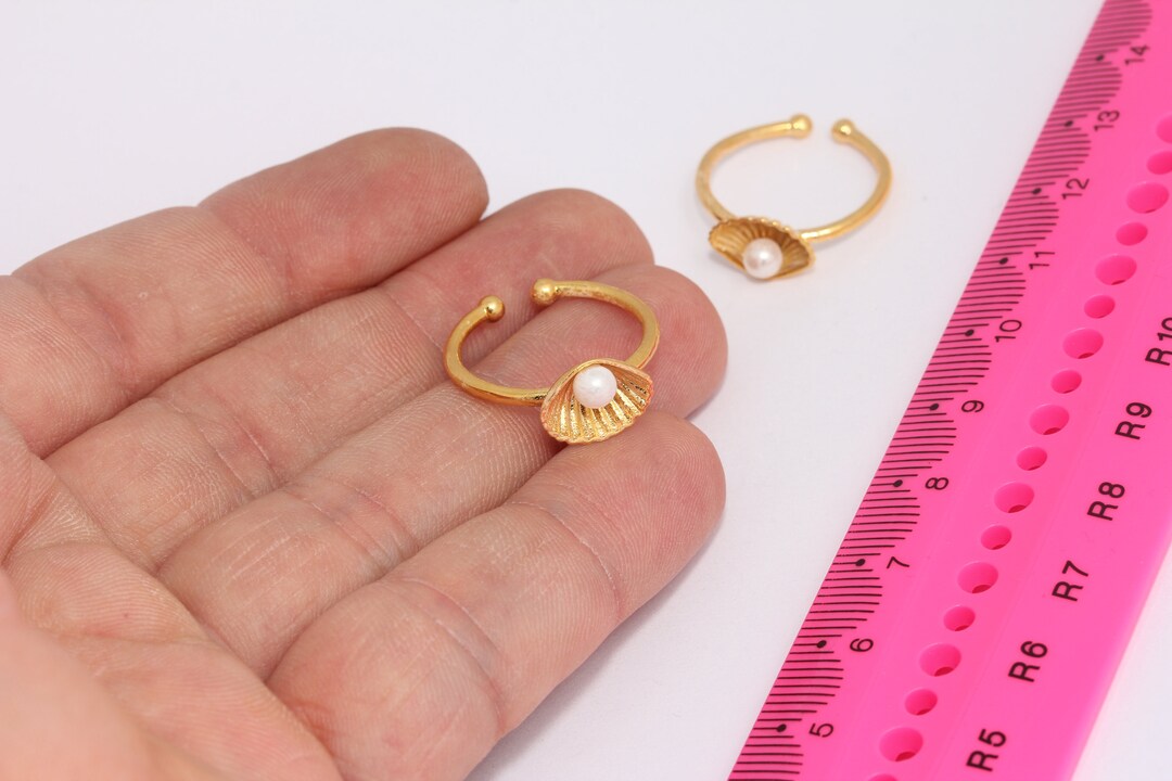 16-17mm 24k Shiny Gold Shell Rings, Adjustable Ring Settings, Sea Shell ...