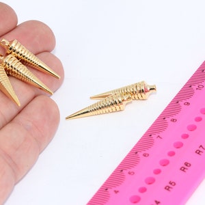 7x27mm 24k Shiny Gold Plated Spike Charms, Long Bar, Spike Pendant,  MBGMTE764