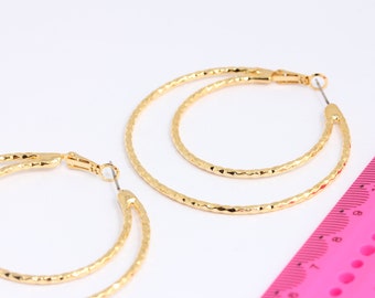 【Monday Edition】SHINY RING HOOP EARRINGS 56mm 24k Shiny Gold Hoop Earrings, Double Hoop Earrings