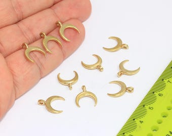 11x13mm Raw Brass Horn Charms, Horn Pendant, Moon Pendant, Crescent Moon Charm, Horn Necklace, Raw Brass Findings, MBGROSE304