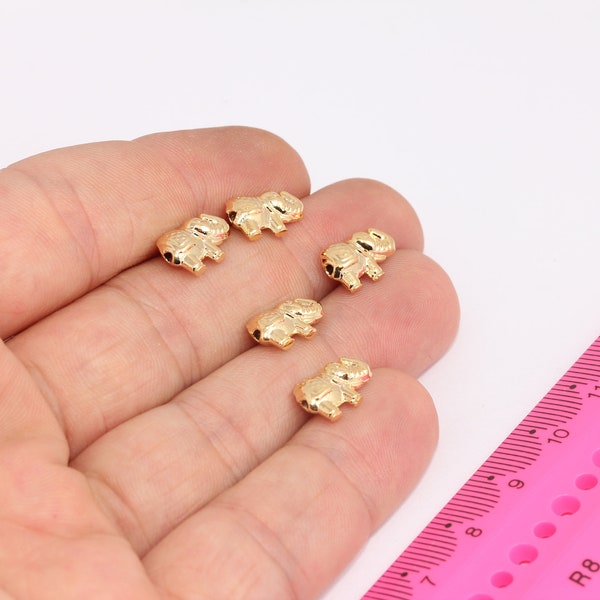 6x13mm 22k Shiny Gold Elephant Beads, Elephant Charm, Elephant Pendant, Dainty Charms, Gold Plated Findings, ,  MBGBRT486