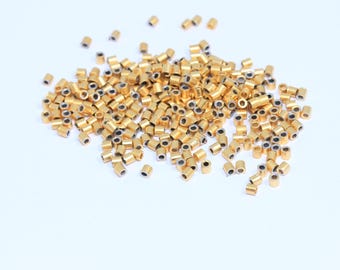 2x2mm 24k Matt Gold Tube Beads, Crimp Beads, Tiny Tubes, Gold Spacer Beads, Connector Beads, Beads, Gold Plated Findings, MBGMTE12