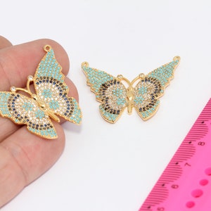 36x30mm Micro Pave Butterfly Charms, Cubic Zirconia Butterfly,  Zircon Charms, Necklace Pendant, Gold Plated Charms, MBGMTE837