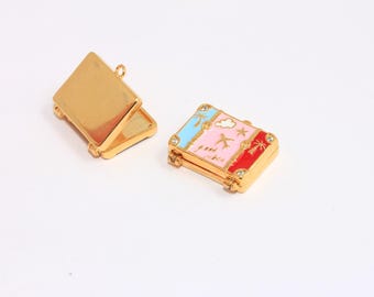23mm 24k Shiny Gold Travel Bag Charms, Colorful Enamel Travel Bag, CZ Suitcase Charms, Traveler Lover Necklace, World Traveler, MBGBRT134-1