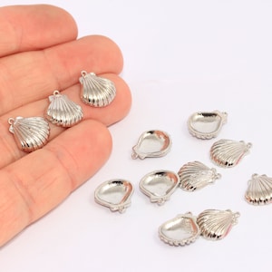 13 x 14 mm Rhodium überzogen Muschel Charme, Muschel Perlen, Muschel Anhänger, Strand Schmuck Anhänger, versilberte Charms, MBGSLM408