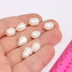 8x16mm Pearl Charms, Natural White Freeform Pearls, Fresh Water Pearl Charms, Two Loop Pearl Charms,  MBGSLM834