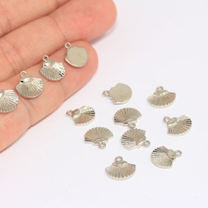 10mm Rhodium Plated Sea Shell Charm, Seashell Beads, Seashell Pendant,  Beach Jewelry Pendant, Silver Plated Charms, MBGBXB8-1A