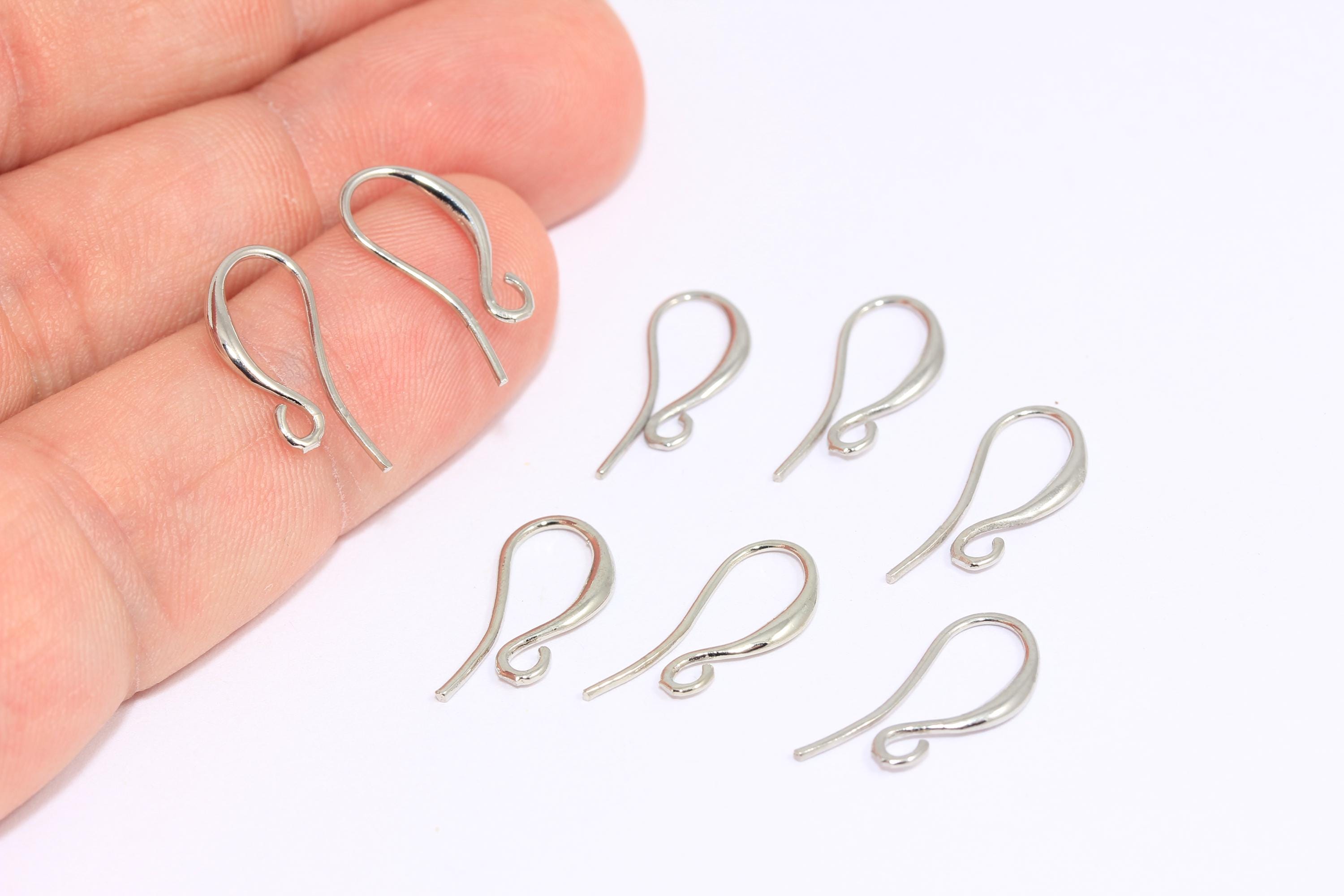 8x15mm Rhodium Plated Earring Hooks, Fish Hooks, Ear Wires, French Hook Earrings, Silver Plated Earrings, Earring Findings, MBGCMR113