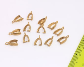 7,5x15mm Raw Brass Pendant Bail, Pinch Bail Necklace Pendant, Pendant Bail Connectors, Charm Pinch Bails, Raw Brass Findings, MBGCHK101-3