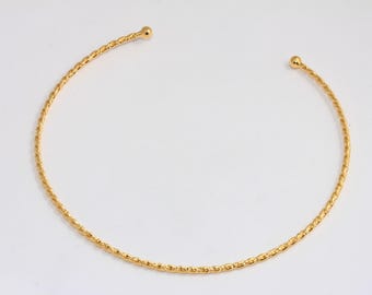 3mm 24k Shiny Gold Plated Choker, Wire Choker Necklace, Adjustable, Braided Wire Choker Necklace, Gold Plated Findings, MBGBXB196-8