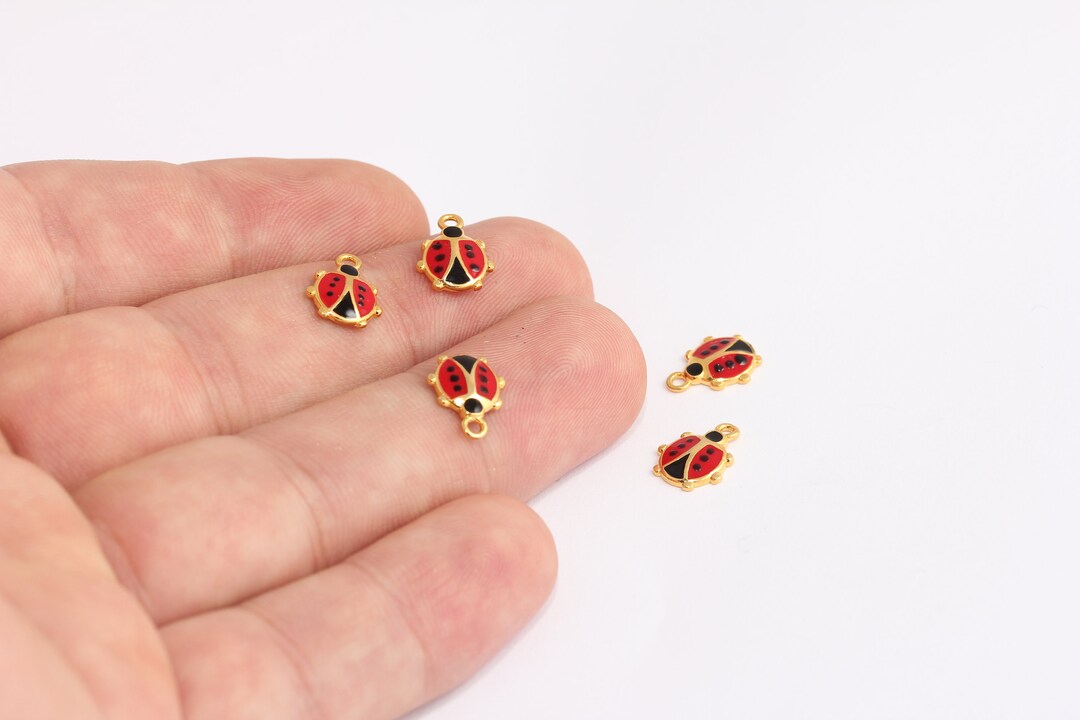 Buy 9x11mm 24k Shiny Gold Plated Enamel Ladybug Necklace, Enamel