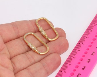 16 x 30 mm 24-karaats glanzende gouden ovale schroefsluiting, CZ ovaalvormige schroefsluiting, micro-effen niet-openende schroefsluiting, hanger kettingsluiting, MBGMLS60
