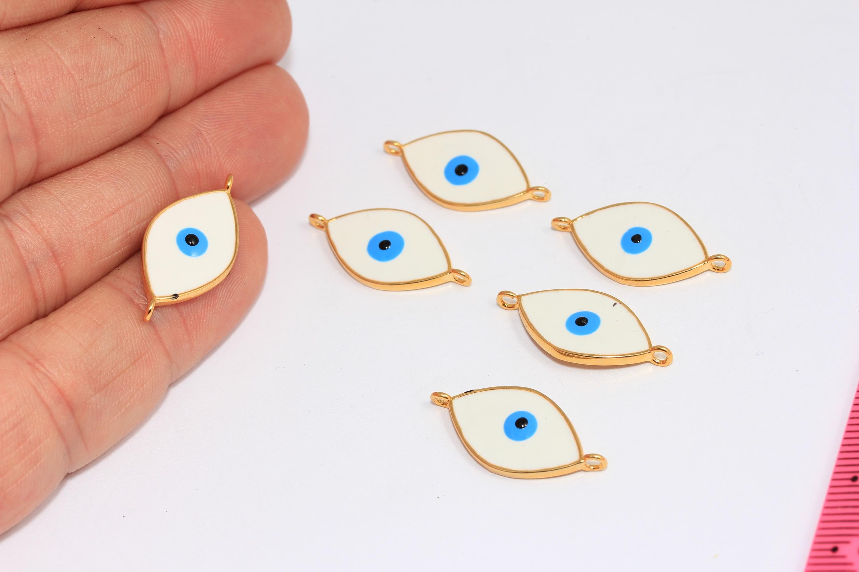 11,5 x 25 mm 24k glänzende Gold Evil Eye Verbinder Charms, weiße Emaille Evil Eye Charms, Medaillon Auge Halskette, vergoldetes Zubehör, MBGMLS317