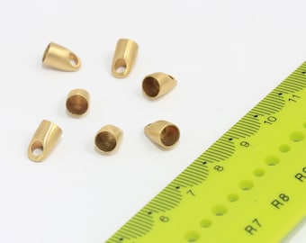 Terminal de latón crudo de 6 x 9,5 mm, tamaño interior de 5 mm, extremos de cordón de cuero, cierre de cadena, tapas de borlas, terminales de pulsera, accesorios de latón crudo, MBGSLM735