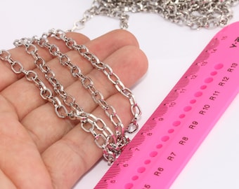 4,5x6,5mm Rhodium Plated Rolo Chain, Soldered Rolo Chain, Bulk Lot Oval Link Chain, Round Link Chain, Rhodium Plated Chain, MBGBXB308