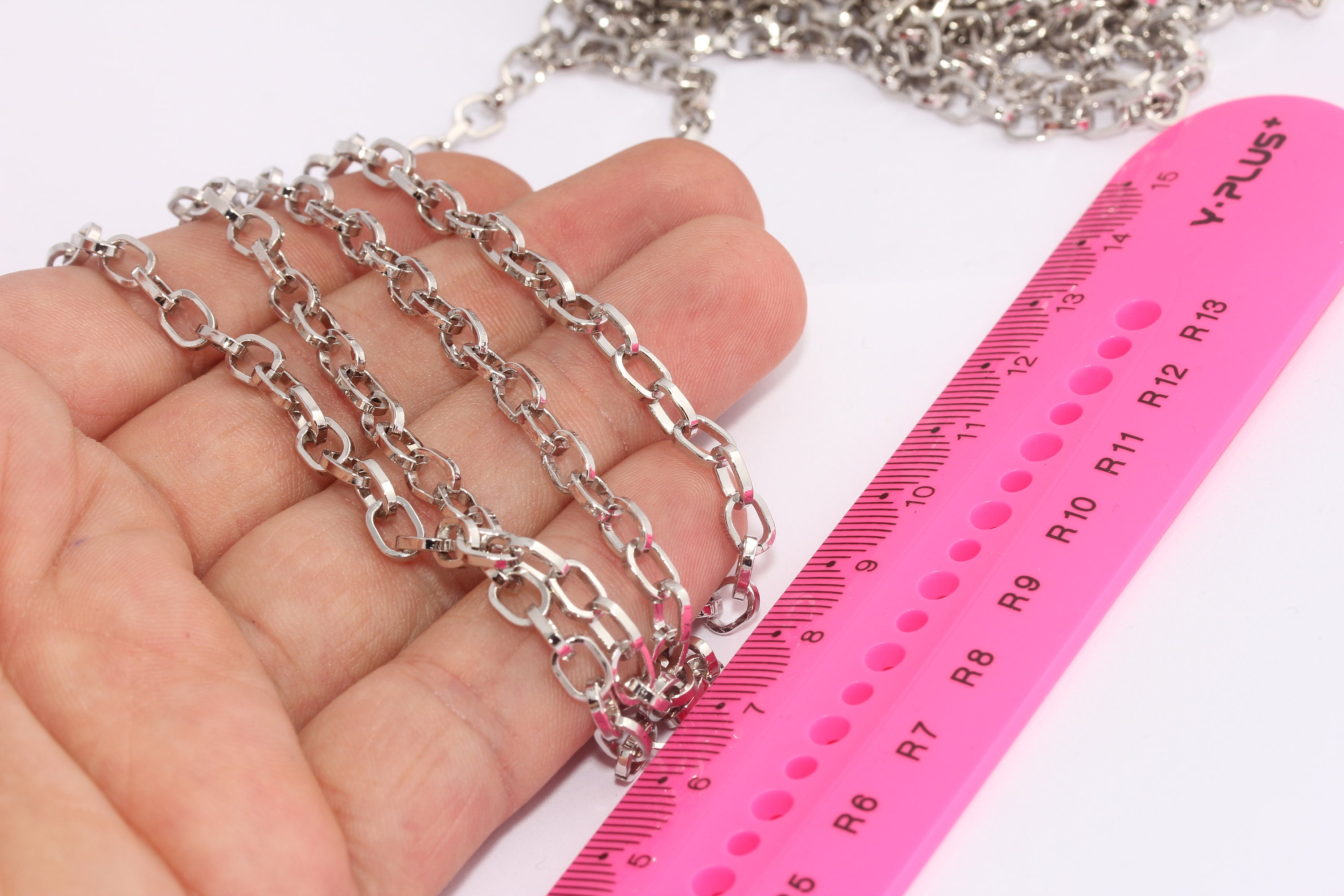 4,5x6,5mm Rhodium Plated Rolo Chain, Soldered Rolo Chain, Bulk Lot Oval ...