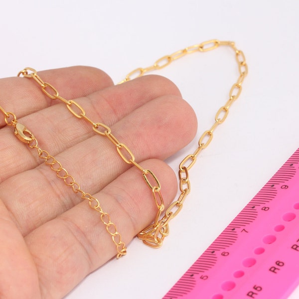 18" + 2" 24k Shiny Gold Necklace, Cable Chain Necklace, Tiny Gold Necklace, Ready Made Necklace, Gold Plated Necklaces, rmn, MBGCHK716-1