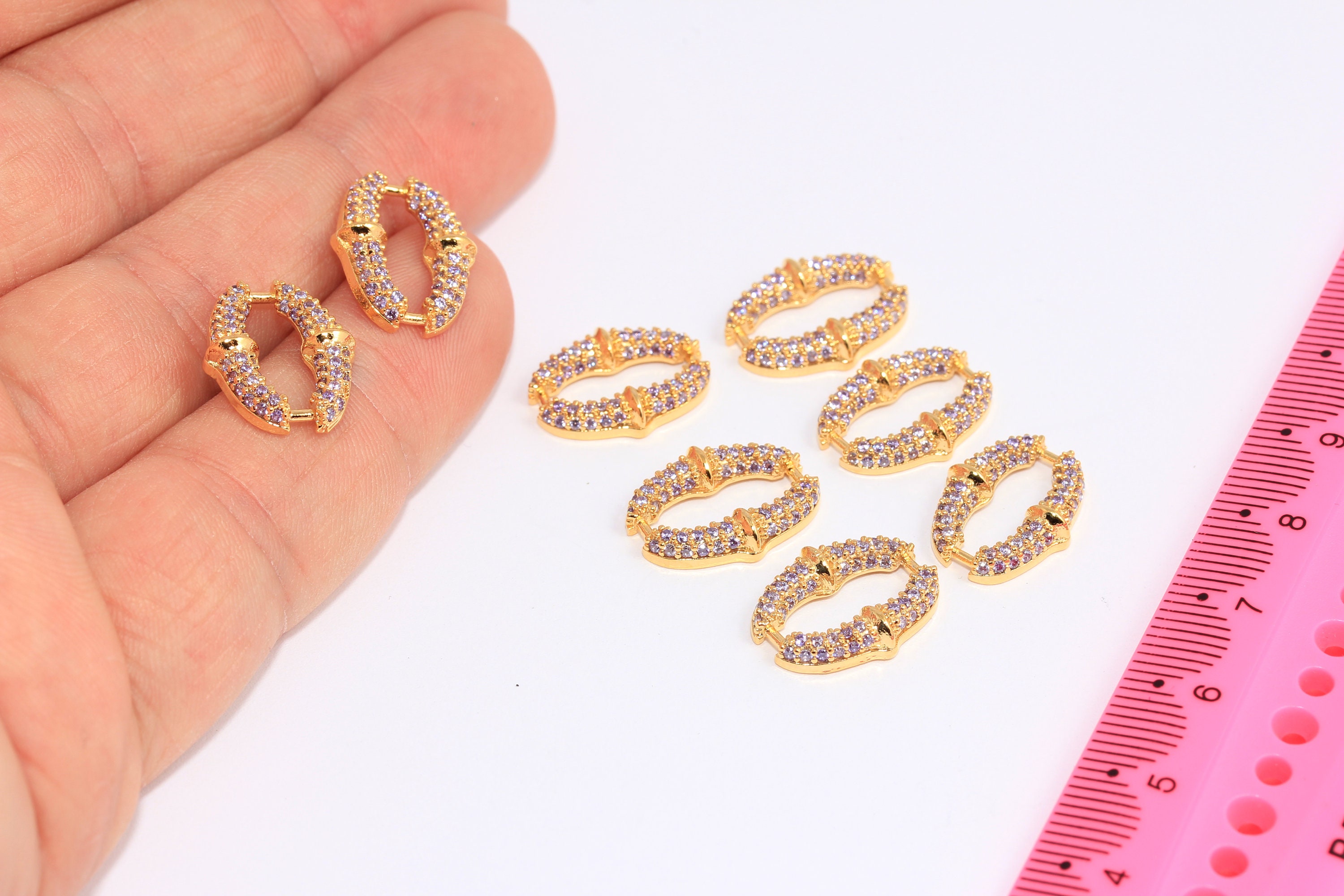 13x17mm 24k Shiny Gold Oval Chain Links, CZ Purple Stone 13x17mm 24k Shiny Gold Oval Chain Links, CZ Purple Stone