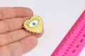 27x28mm 24k Shiny Gold Plated Heart, Neon Green Enamel Evil Eye Charms,   MBGXP512 product logo