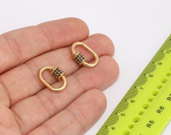 12 x 17 mm 24-karaats glanzende gouden ovale schroefsluiting, CZ ovale schroefsluiting, micro-effen schroefsluiting, gouden hanger kettingsluiting, smr, MBGMLS710