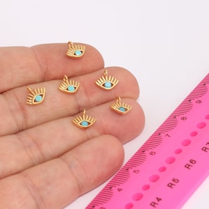 8x9mm 24k Shiny Gold Evil Eye, Micro Pave Evil Eye Pendant, CZ Gold Bracelet Charms, Turquoise Stone Beads, Gold Plated Charms, MBGBRT173