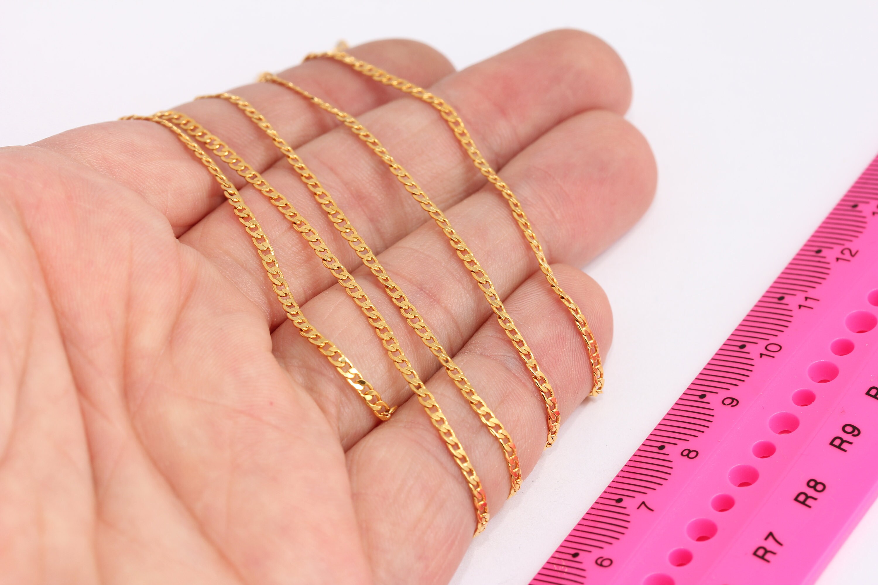 2 mm 光沢のある金メッキ銅カーブチェーン、はんだ付けチェーン