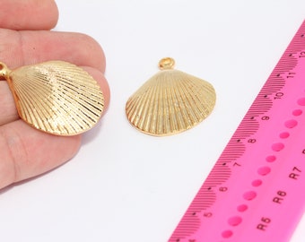 27x34mm 24k Shiny Gold Plated Sea Shell Charm, Seashell Charms, MBGMTE856
