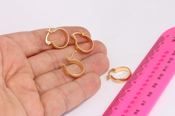 16mm 24k Shiny Gold Earrings, Leverback Earrings, Ear Hooks, Flat Small  Hoop Earrings, Gold Earring Clasps, MBGXP202