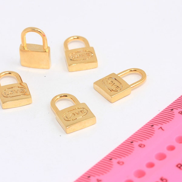 10x18mm 24k Shiny Gold Padlock Charms, Mini Lock Charms, Lock Charm, Lock Pendant, Dainty Charms, Gold Plated Findings, MBGMTE558