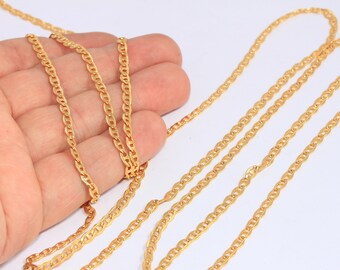 3,5mm 24k Shiny Gold Oval Link Chain, Gold Bar Chain, Gold Link Chain, Button Chain, Soldered Chain, Gold Plated Findings, MBGCHK562