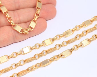 6,2mm 24k Matt Gold Plated Bar Chain, Square Bar Chain, Gold Necklace Chain, Choker Chain, Curb Chain, Gold Plated Findings, MBGBXB201-4