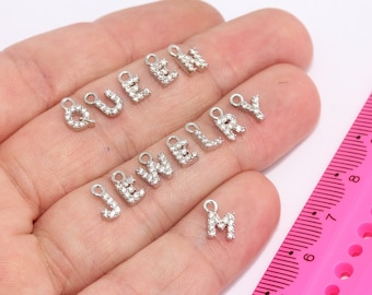 Gerhodineerde letters, Zirkonia Letter Charms, Micro Pave Letter Kralen, Micro Pave Charms, Verzilverde Letter Charms, MBGHRF44