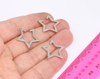 23mm Rhodium Plated Star Hoop Ear Cuff, Dainty Ear Cuff, Star Ear Cuff, Silver Ear Cuff, Verzilverde oorbellen, MBGMLS513