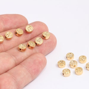 3,5x7mm 24k Shiny Gold Plated Letter Charms, Coin Letter Sliding Beads, MBGKDR1