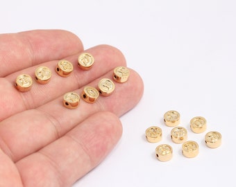 3,5x7mm 24k Shiny Gold Plated Letter Charms, Coin Letter Sliding Beads, MBGKDR1