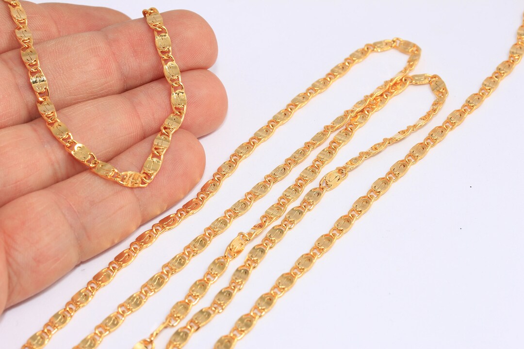 Gold Chain Color Code 3,7mm 24k Shiny Gold Bar Chain, ''S'' Pattern Chain, Bulk Lot Chain ...