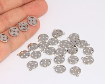 9mm Rhodium Plated Flower Charms, Silver Flower Beads, Flower Jewelry, Silver Flower Coin Charms, Silver Plated Findings, MBGBXB387-4