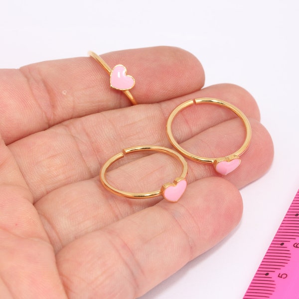 18-19mm 24k Shiny Gold Heart Rings, Pink Enamel Heart Ring, Stacking Heart Rings, Women's Rings, Gold Plated Ring, MBGSLM284