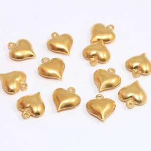 11x13mm Raw Brass Puffed Heart, Cute Heart Beads, Heart Necklace Charms, Puffed Mini Heart Charms, Raw Brass Findings, MBGROSE447