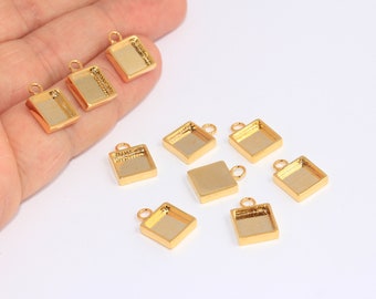 8,5mm 24k Shiny Gold Frame, Mini Frame Pendant, Frame Settings, Rectangle Cabochon Settings, Bezel Frame, Gold Plated Findings, MBGBXB406-5