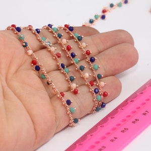 2mm Rose Gold Crystal Chains, Beaded Chains, Colorful Crystal Rosary Chains, Chain With Rondelle Beads, Rose Gold Plated Chains, MBGBXB163-2
