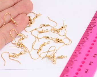 Crochet de boucle d'oreille en or plaqué or brillant 24k, fils d'oreille en or, hameçons, boucles d'oreilles crochet français, boucles d'oreilles, résultats plaqués or MBGCHK361